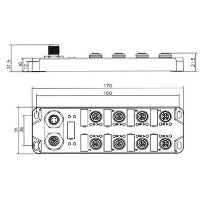 LKHA-0016P-M12-A ELCO IO-LINK SENSOR HUB, CLASS-A, M12 A-CODE 4PIN IO-LINK CONN. AND M12 L-CODE AUXILIARY POWER SUPPLY, 8XM12 5PIN, 16 DO, PNP, IP67